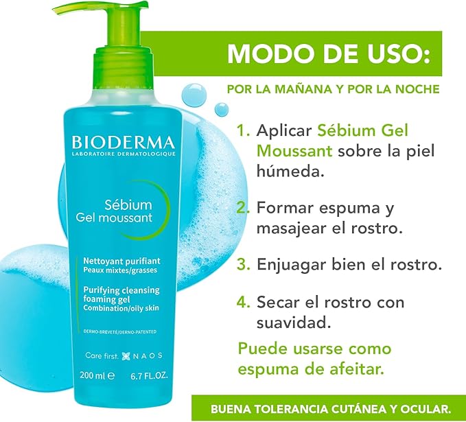 Bioderma | Sébium Gel Moussant Limpia Y Purifica, 200 Ml | Gel limpiador facial. Menos imperfecciones, menos grasa. Limpia y purifica suavemente. Piel mixta a grasa. - Image 3