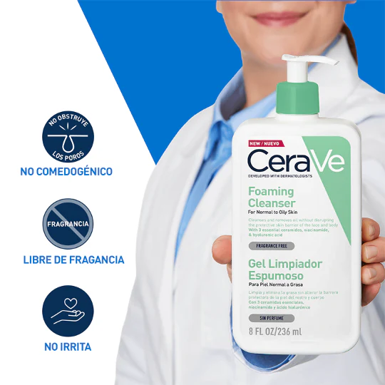 CeraVe Gel Limpiador Espumoso Diario para Piel Mixta, Grasa o con Acné 236ml - Image 3