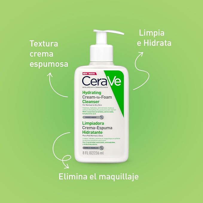 CeraVe Limpiadora Crema-Espuma Hidratante Facial Diaria para Piel Normal a Seca 236ml - Image 3
