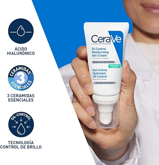 CeraVe Oil Control Gel-Crema Hidratante I Control de Brillo & Hidratación Facial I Formula Ultra-Ligera Para Piel Mixta a Grasa I 52ml - Image 3