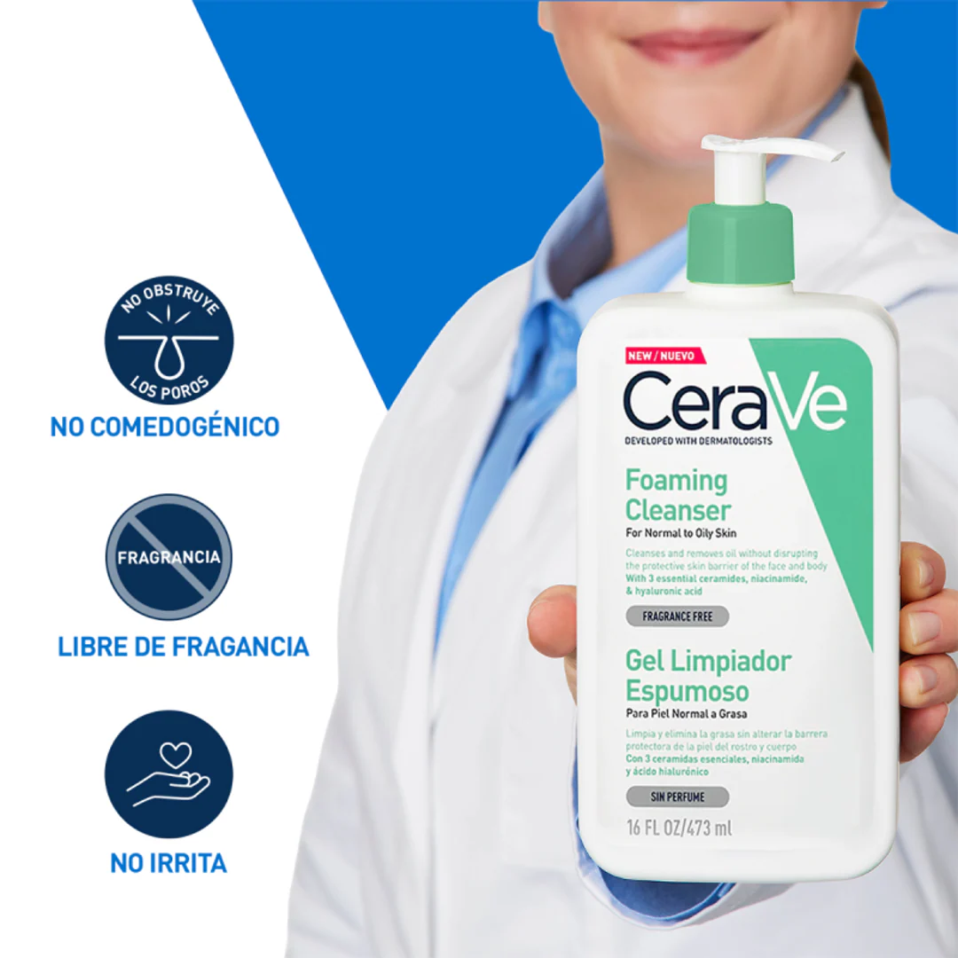 Cerave Gel Limpiador Espumoso Diario para Piel Mixta, Grasa o con Acné 473ml - Image 3