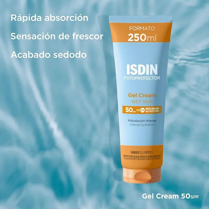 ISDIN Fotoprotector Gel Cream SPF 50+, Wet skin, Protector Solar Corporal refrescante e hidratante, Ideal para toda la familia, 250 ml - Image 3