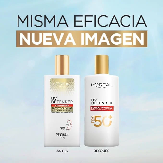 L'Oréal Paris, Protector Solar Diario FPS50+ UV Defender Fluido Invisible con ácido hialurónico, hidrata, previene líneas de expresión y protege de rayos UV, 40ml - Image 3
