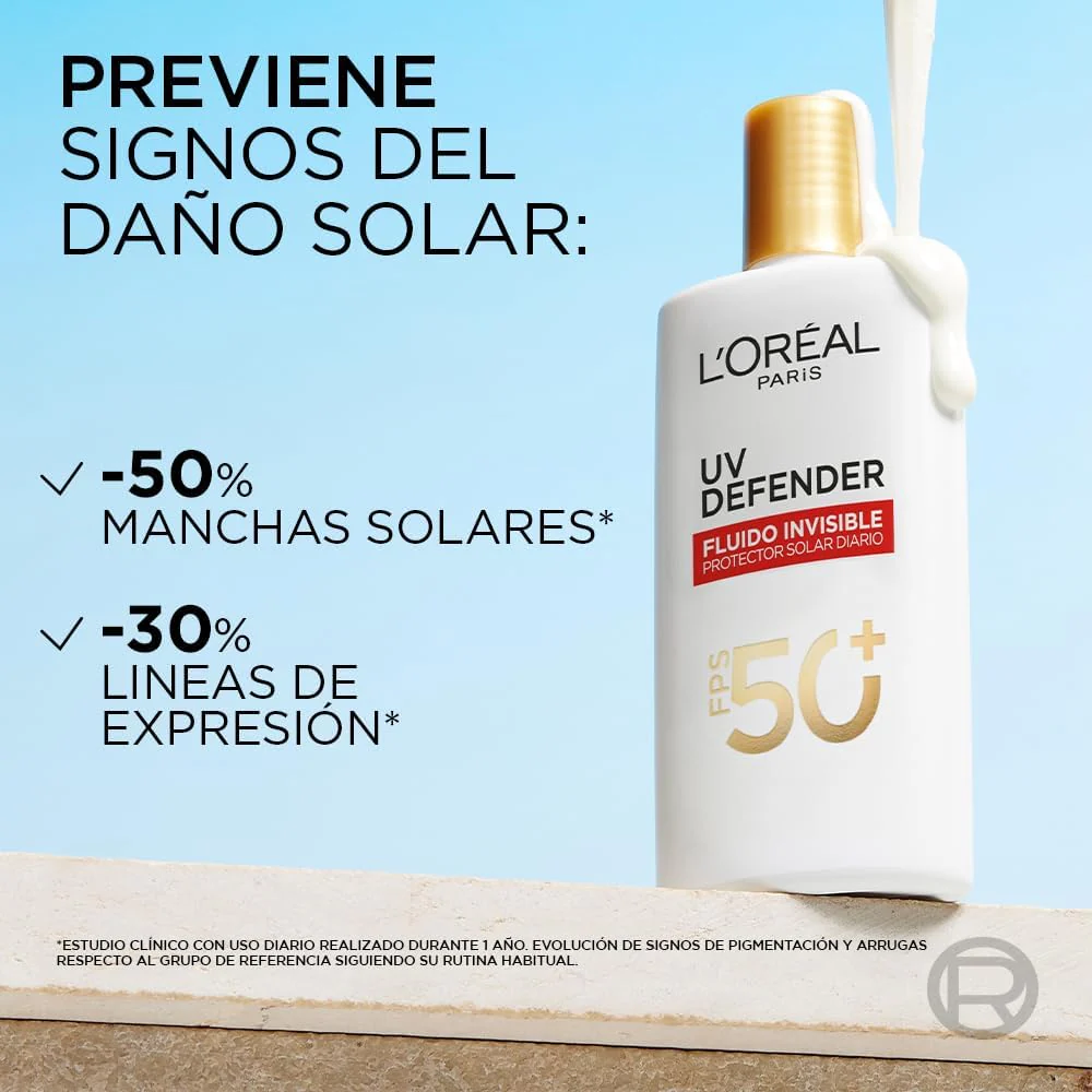 L'Oréal Paris, Protector Solar Diario FPS50+ UV Defender Fluido Invisible con ácido hialurónico, hidrata, previene líneas de expresión y protege de rayos UV, 40ml - Image 6