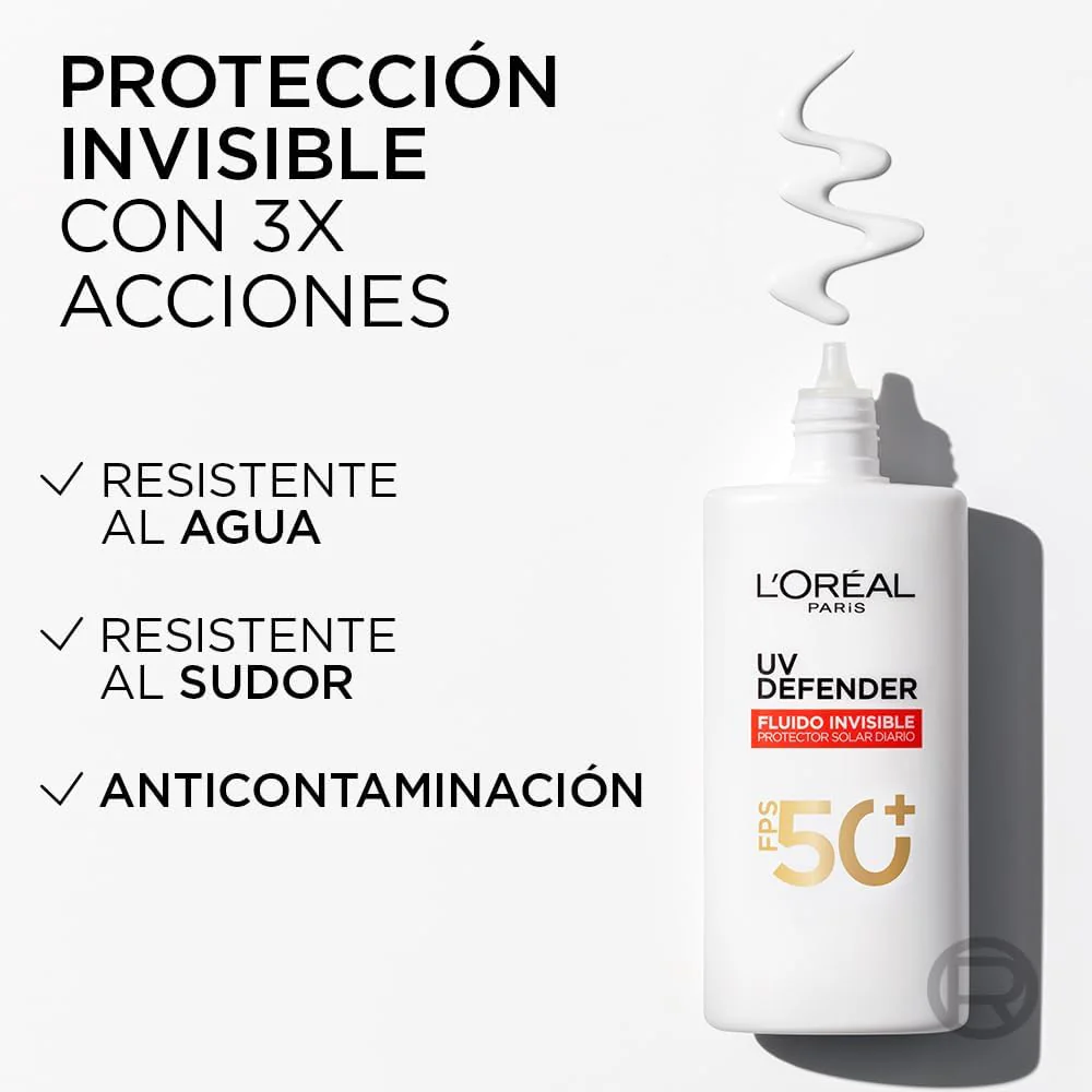 L'Oréal Paris, Protector Solar Diario FPS50+ UV Defender Fluido Invisible con ácido hialurónico, hidrata, previene líneas de expresión y protege de rayos UV, 40ml - Image 7